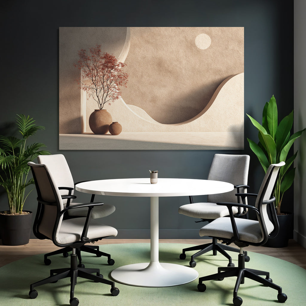 Minimalistische Innenarchitektur Mit Keramikvasen Und Dekbaum Roten Blaettern