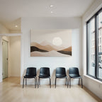 Minimalistische Landschaft Mit Sanften Bergen Und Grosser Sonne In Beige Braun Creme