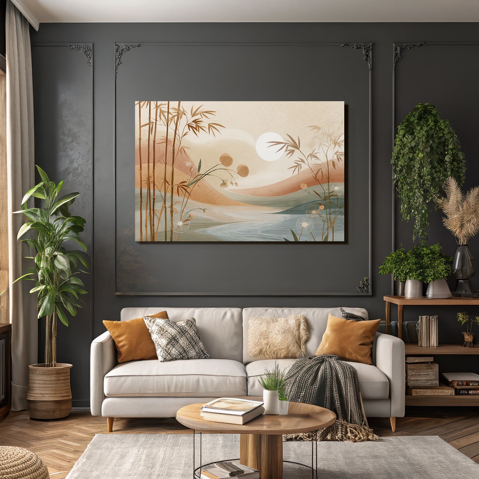 Natural Landscape Bamboo Flowers Hills Sun Pastel Colors Aspect Ratio