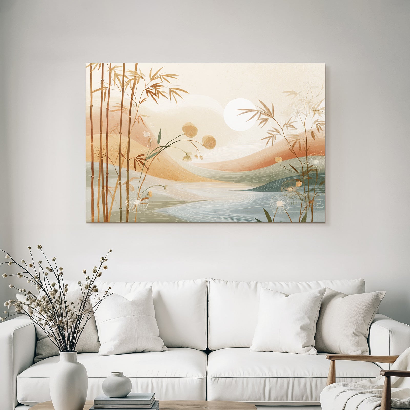 Natural Landscape Bamboo Flowers Hills Sun Pastel Colors Aspect Ratio
