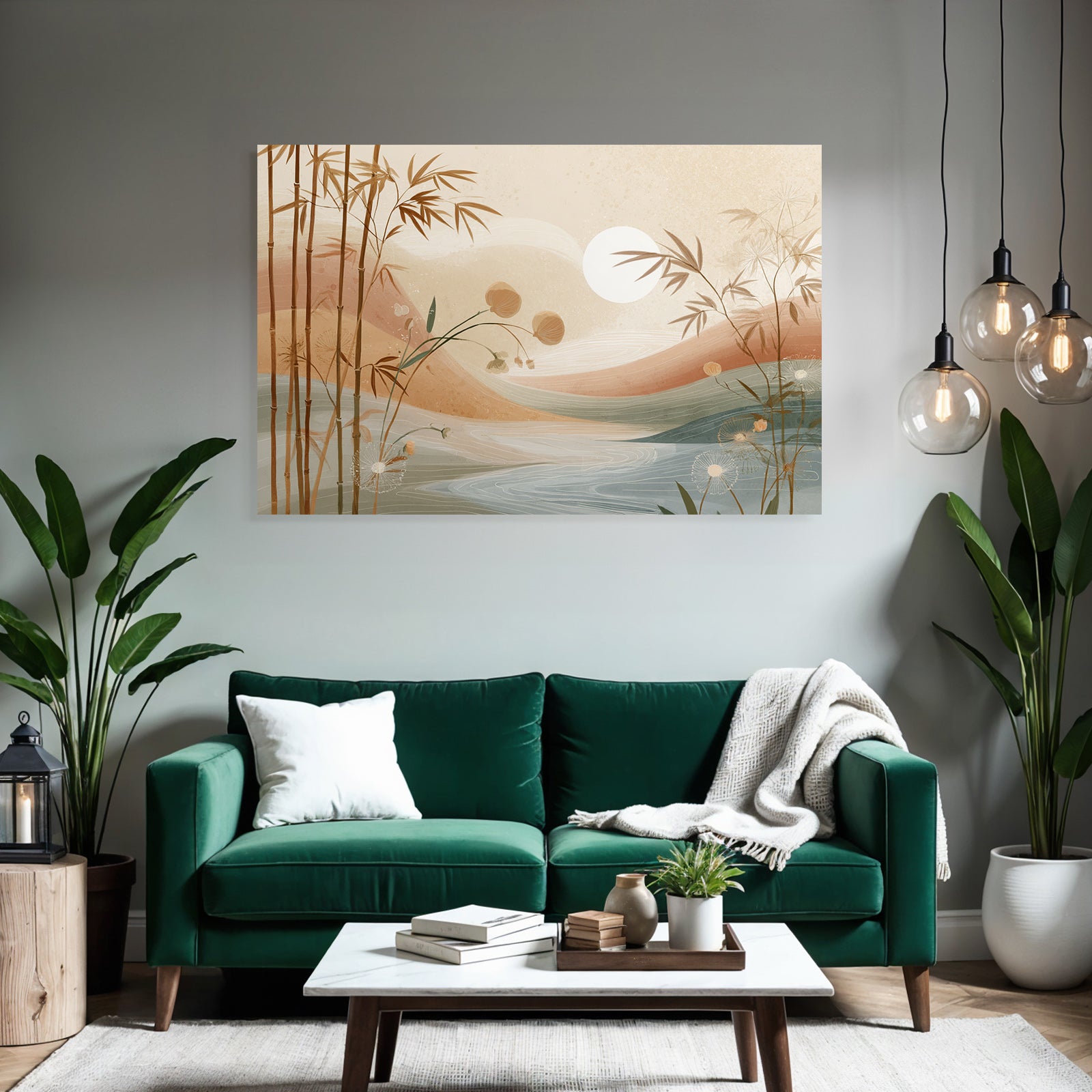 Natural Landscape Bamboo Flowers Hills Sun Pastel Colors Aspect Ratio