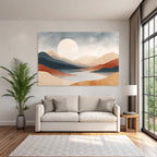 Ruhige Landschaft Bergen Fluss See Sonne Weich Gedaempfte Farben