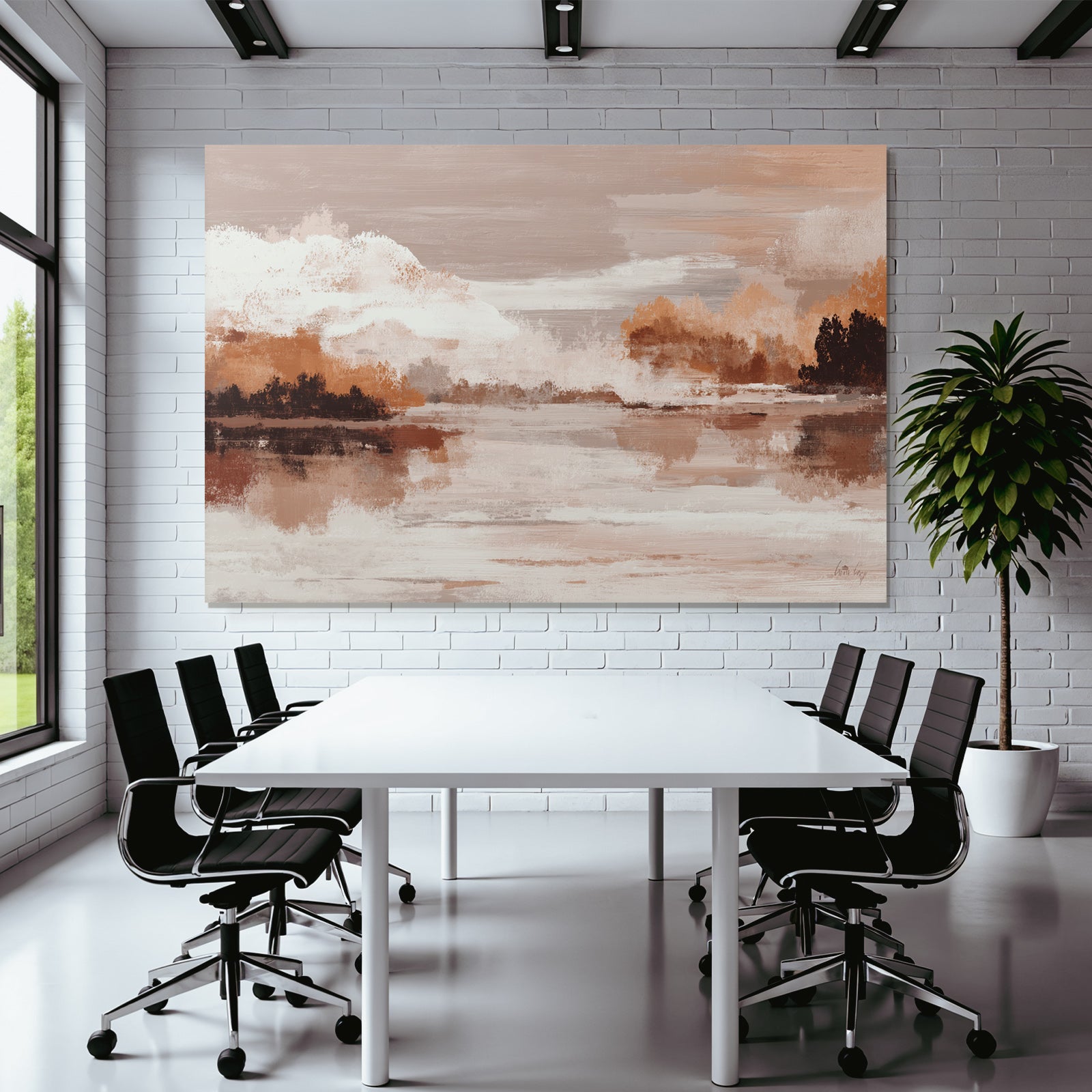 Ruhige Landschaft Mit Wasser Und Wolken Beigen Braunen Und Weissen Toenen