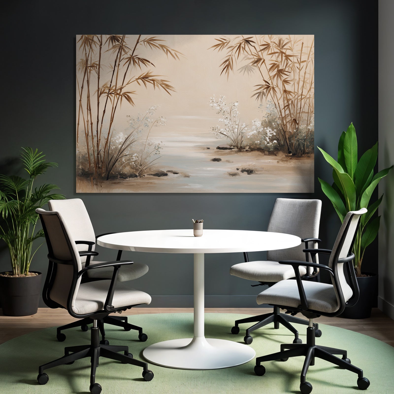 Serene Bamboo Flowers Artistic Landscape Aspect Ratio