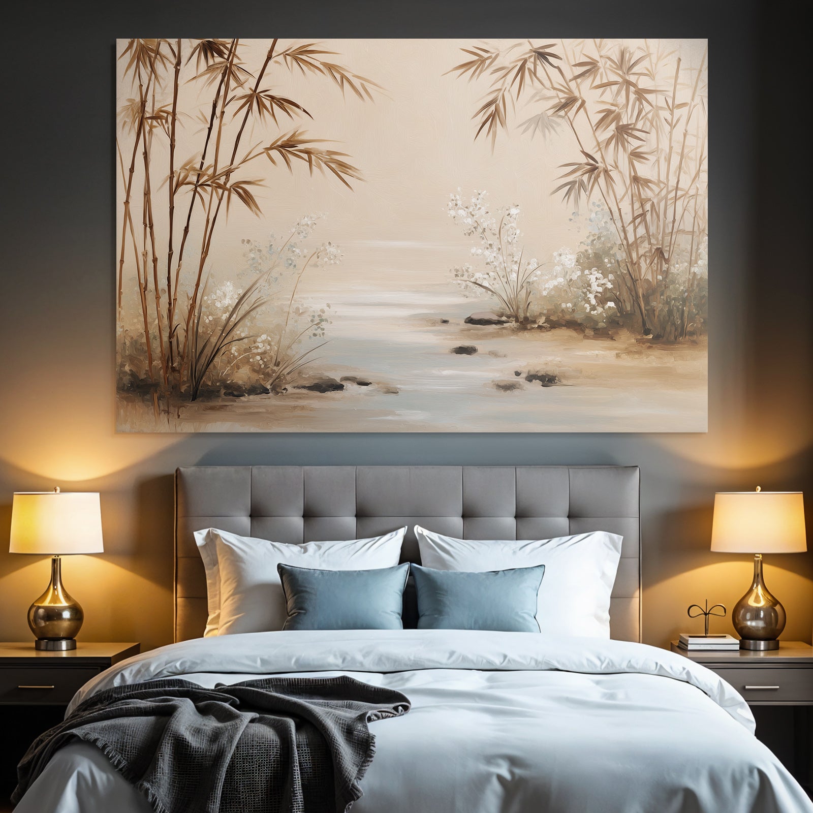 Serene Bamboo Flowers Artistic Landscape Aspect Ratio