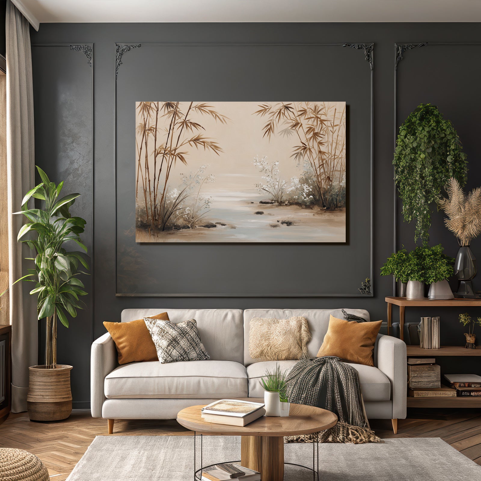 Serene Bamboo Flowers Artistic Landscape Aspect Ratio