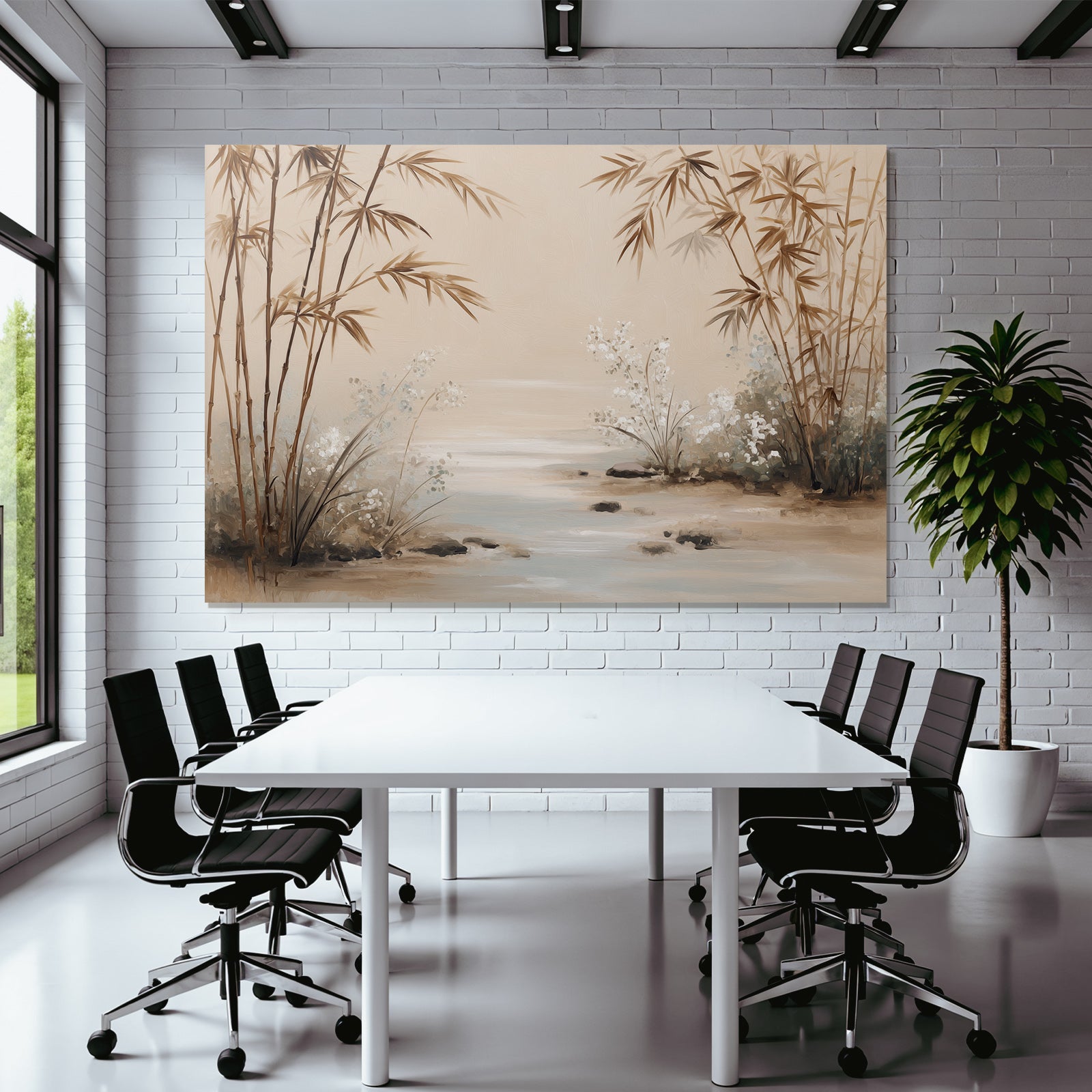 Serene Bamboo Flowers Artistic Landscape Aspect Ratio