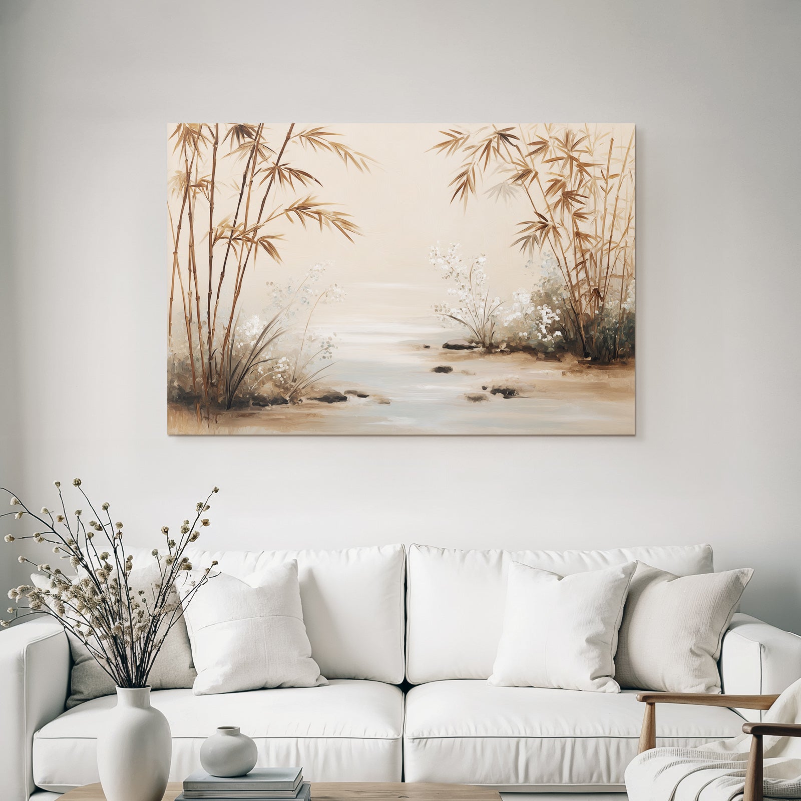 Serene Bamboo Flowers Artistic Landscape Aspect Ratio