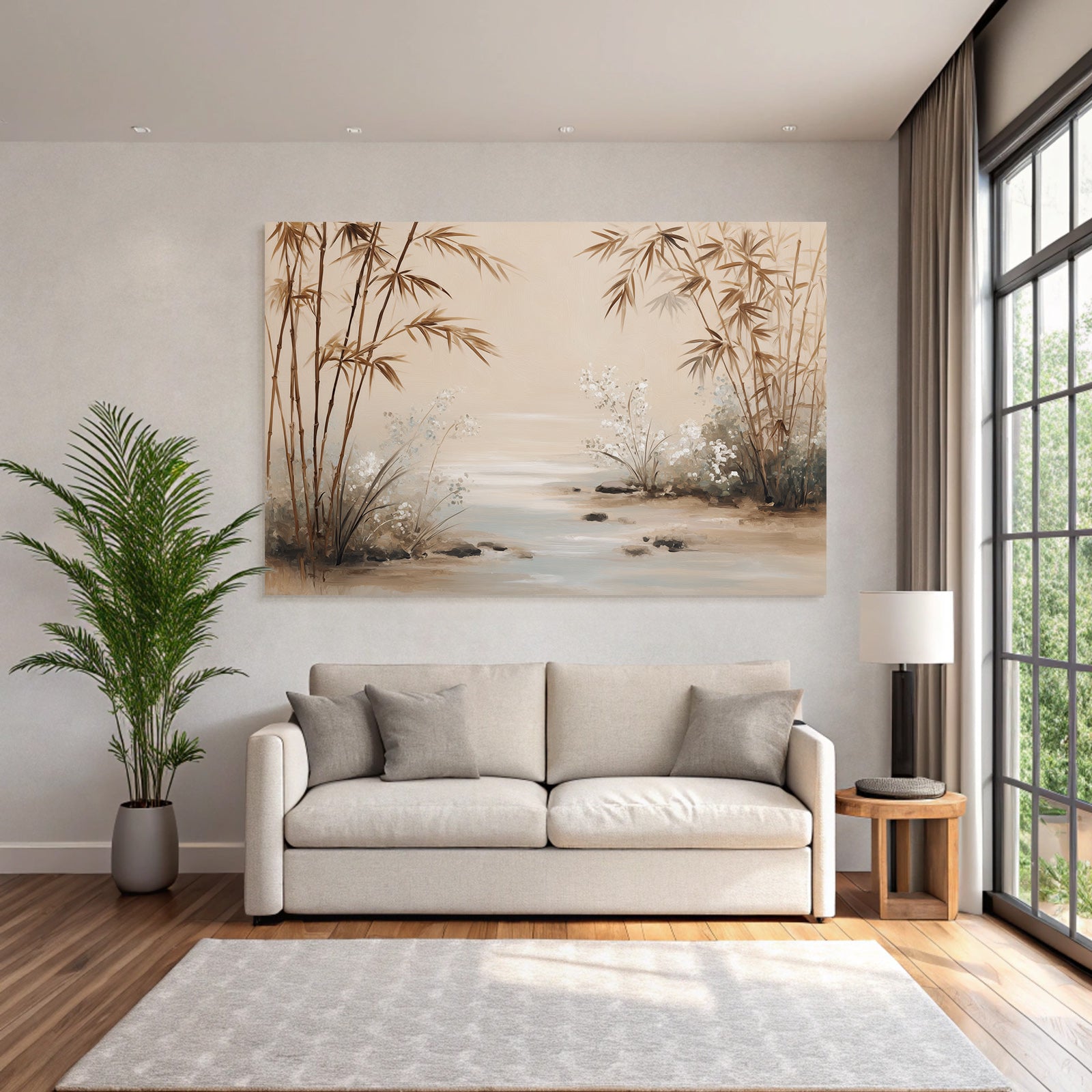 Serene Bamboo Flowers Artistic Landscape Aspect Ratio