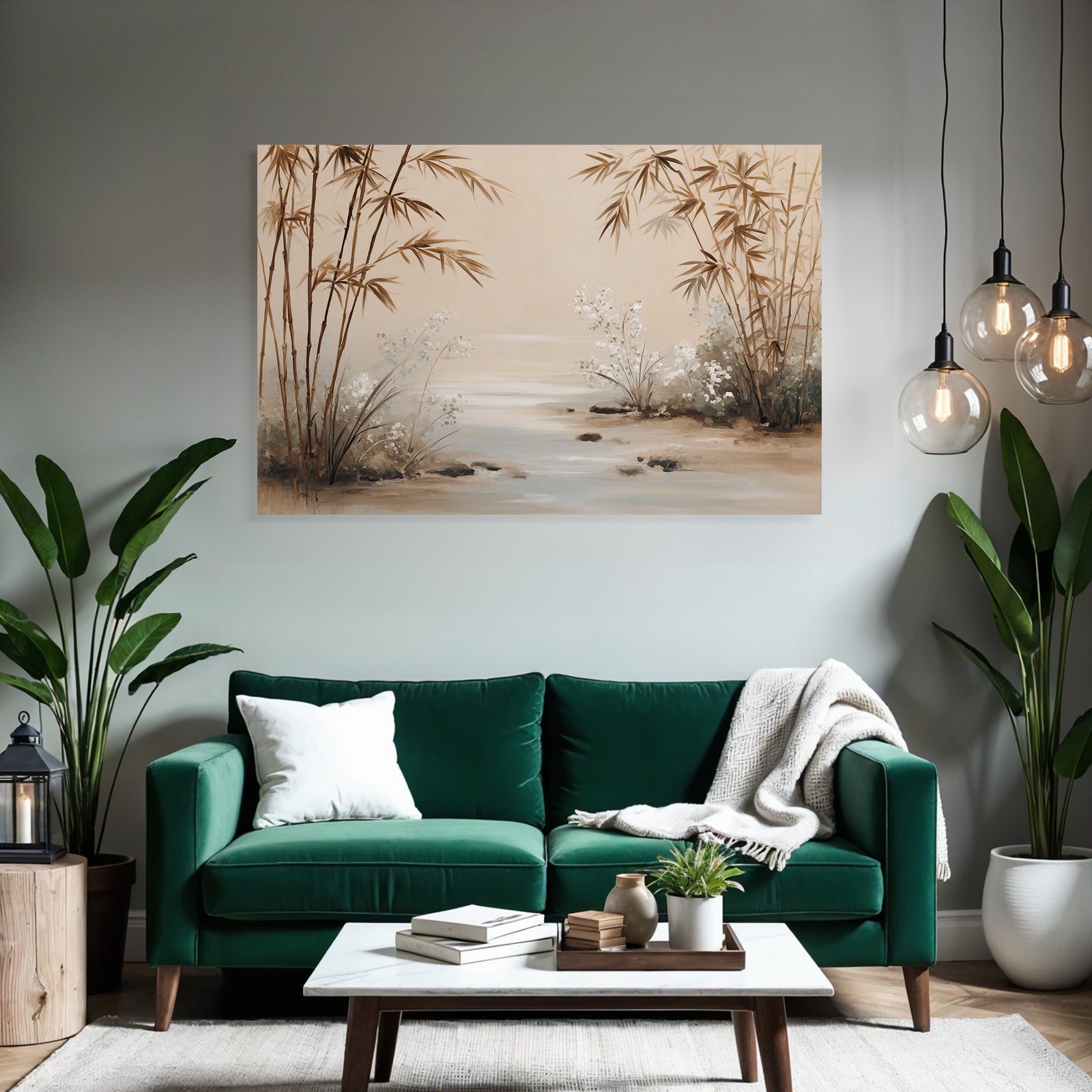 Serene Bamboo Flowers Artistic Landscape Aspect Ratio