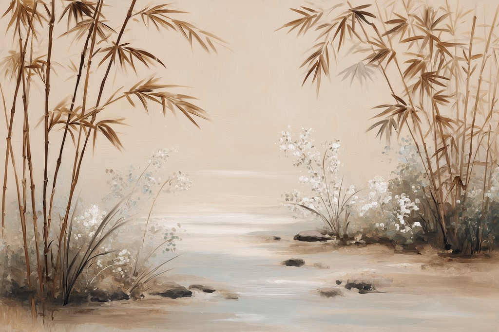 Serene Bamboo Flowers Artistic Landscape Aspect Ratio | Japandi | Einrichtungsstile