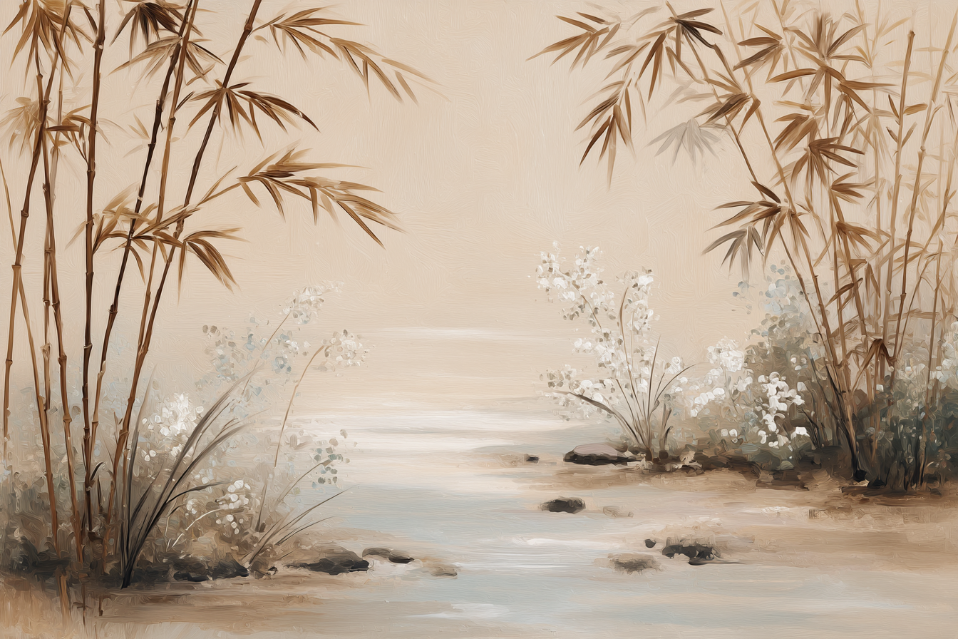 Serene Bamboo Flowers Artistic Landscape Aspect Ratio | Japandi | Einrichtungsstile