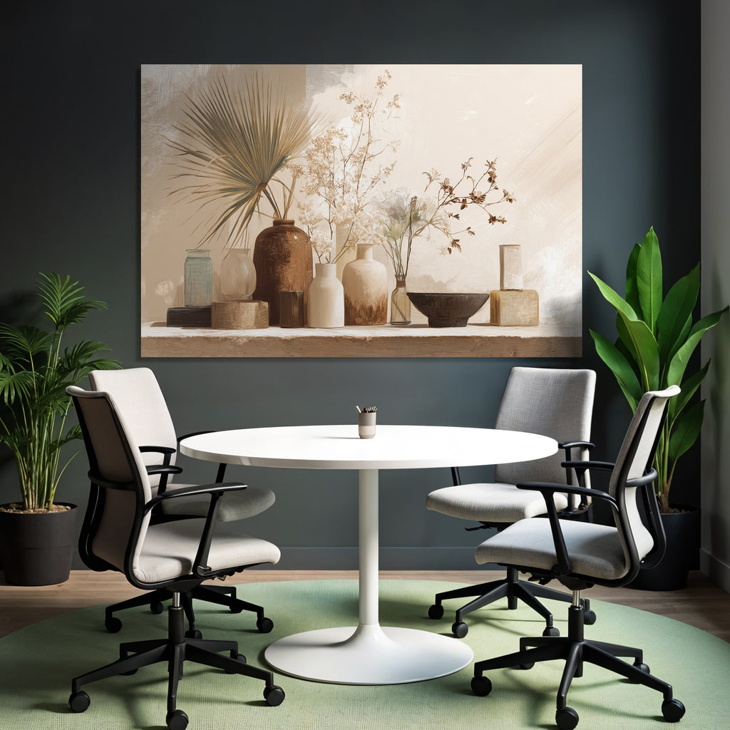 Still Life Vases Flowers Leaves Neutral Background Aspect Ratio