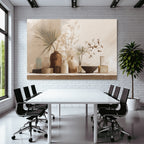 Still Life Vases Flowers Leaves Neutral Background Aspect Ratio