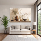 Still Life Vases Flowers Leaves Neutral Background Aspect Ratio