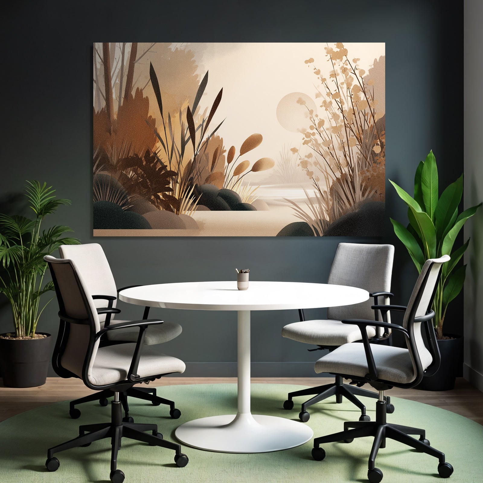 Stylisierte Illustration Einer Natuerlichen Landschaft Mit Pflanzen Und Sonnenlicht