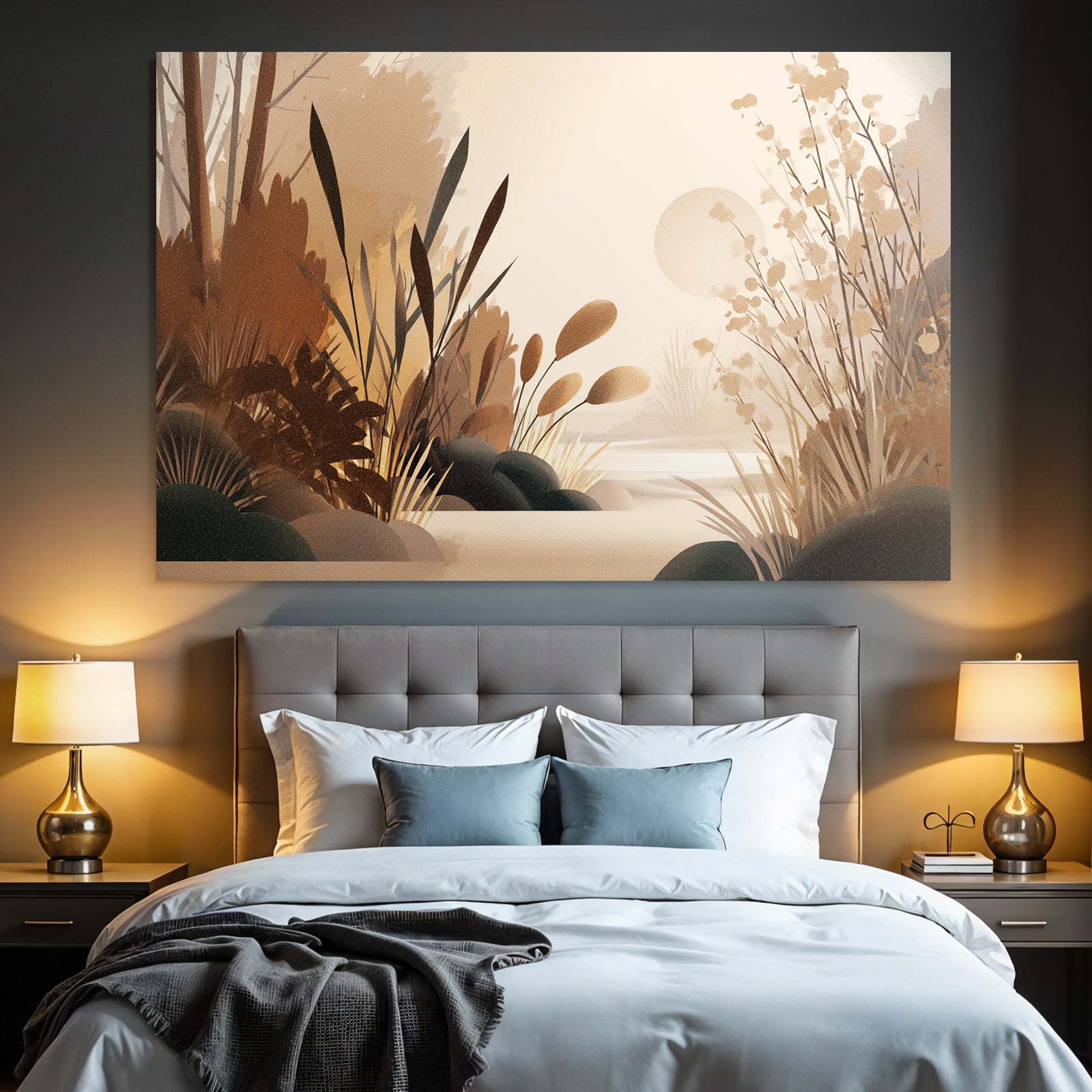 Stylisierte Illustration Einer Natuerlichen Landschaft Mit Pflanzen Und Sonnenlicht