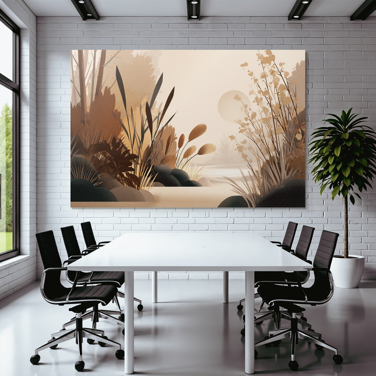Stylisierte Illustration Einer Natuerlichen Landschaft Mit Pflanzen Und Sonnenlicht