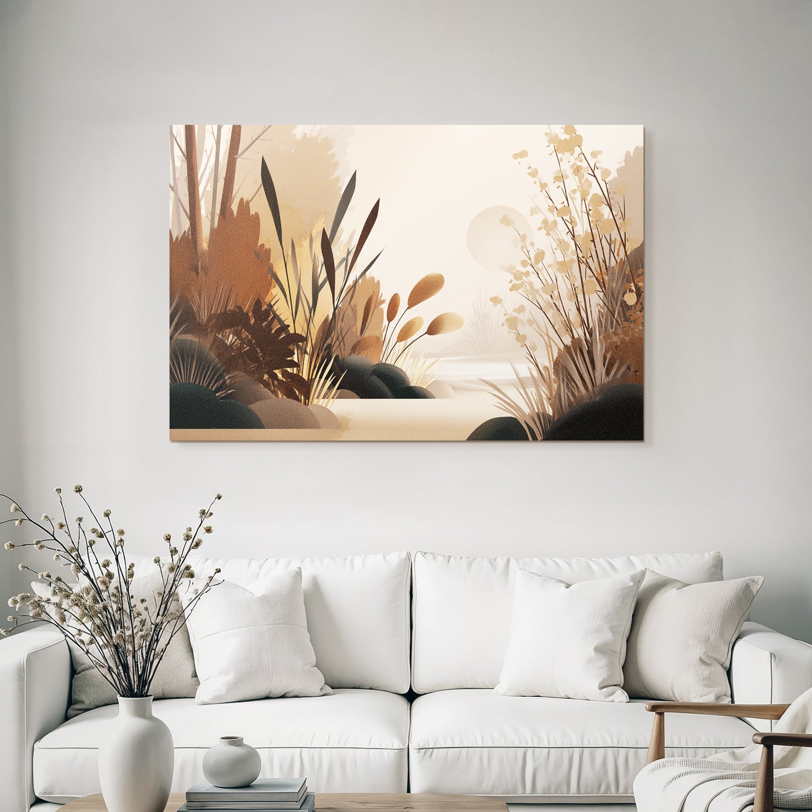 Stylisierte Illustration Einer Natuerlichen Landschaft Mit Pflanzen Und Sonnenlicht