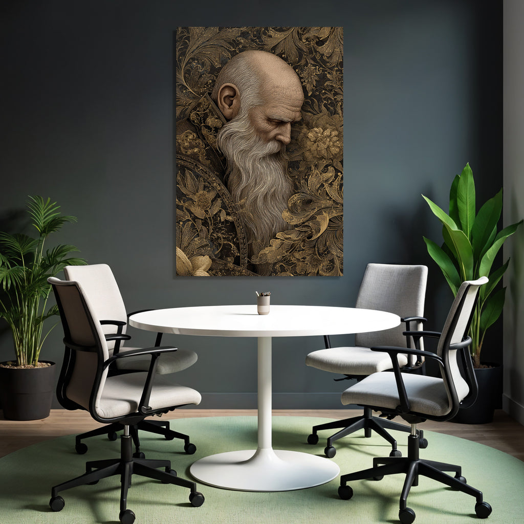 Aelterer Mann Mit Bart Kunstvolles Hintergrund Gold Ton
