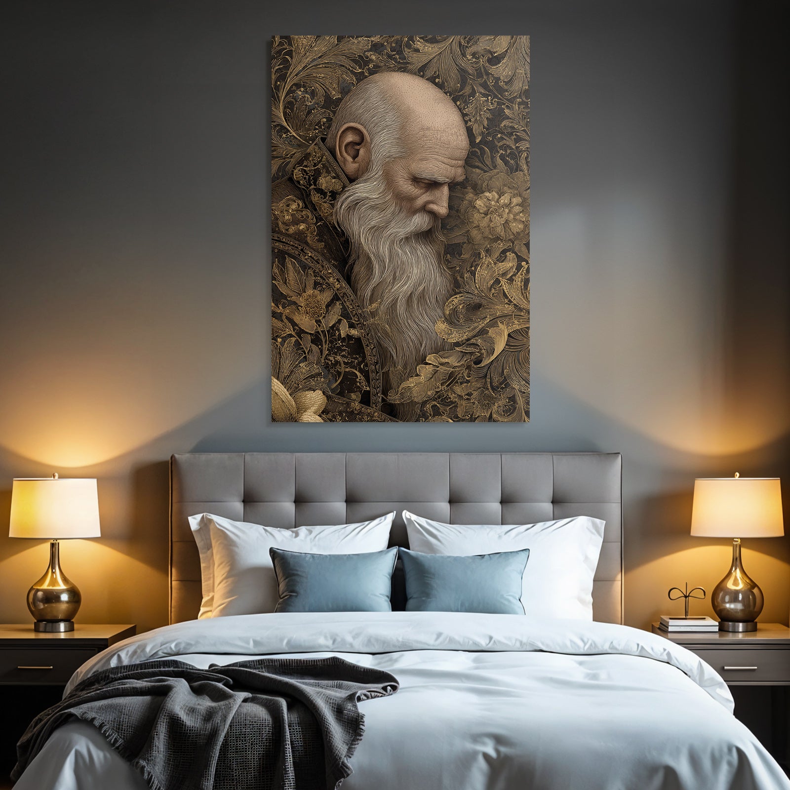 Aelterer Mann Mit Bart Kunstvolles Hintergrund Gold Ton