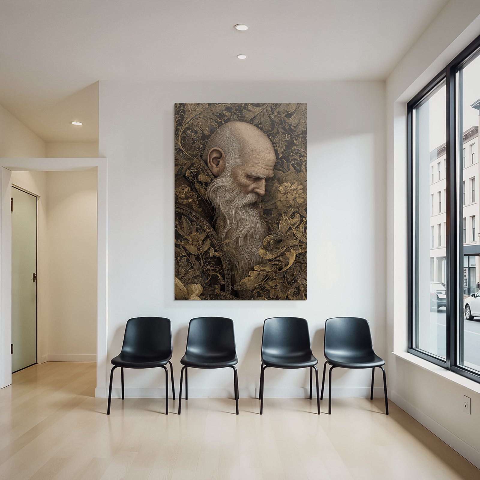 Aelterer Mann Mit Bart Kunstvolles Hintergrund Gold Ton