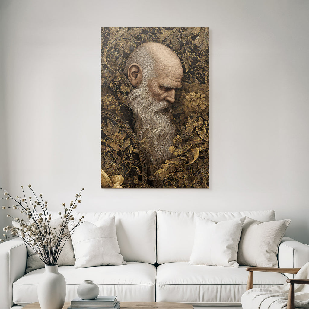 Aelterer Mann Mit Bart Kunstvolles Hintergrund Gold Ton