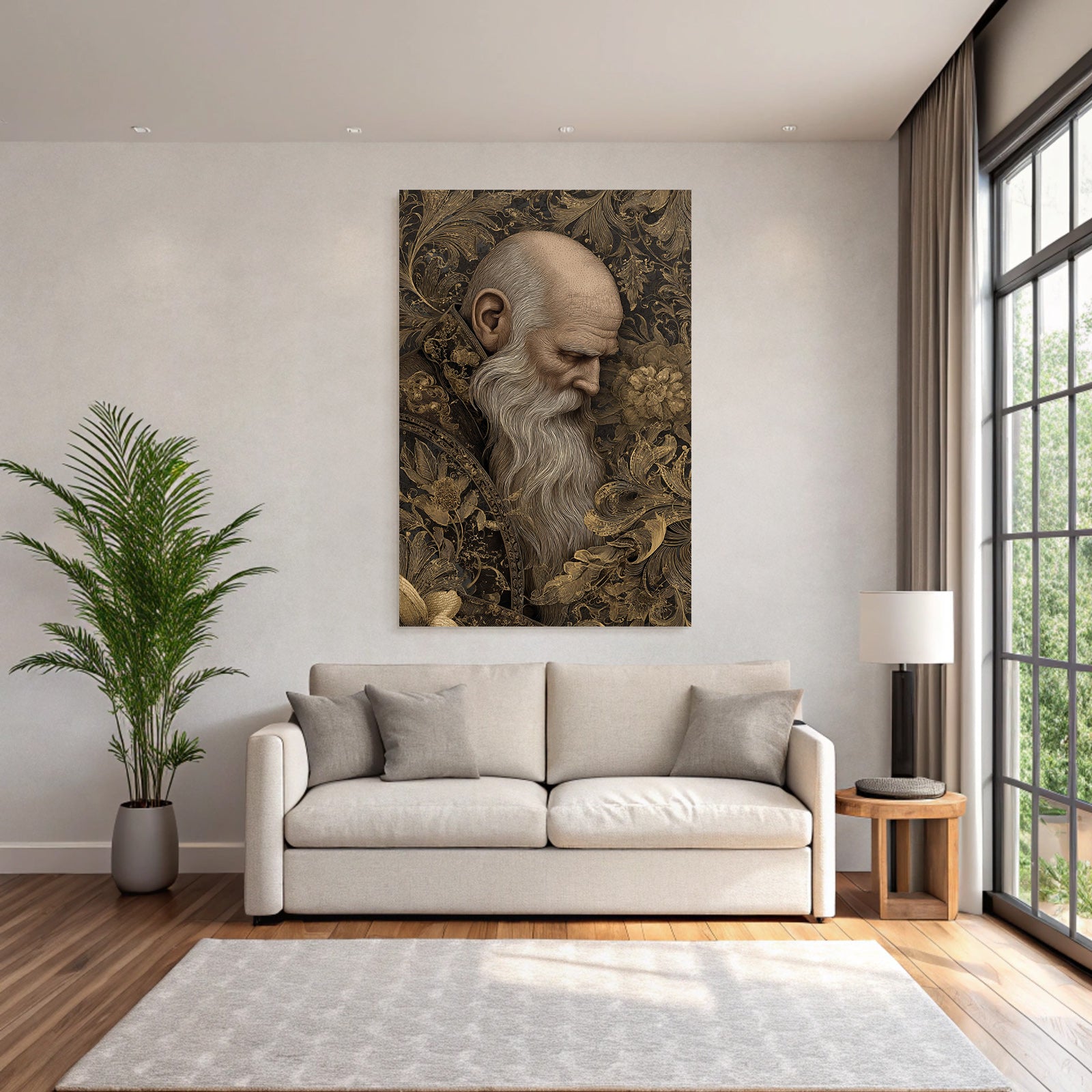 Aelterer Mann Mit Bart Kunstvolles Hintergrund Gold Ton