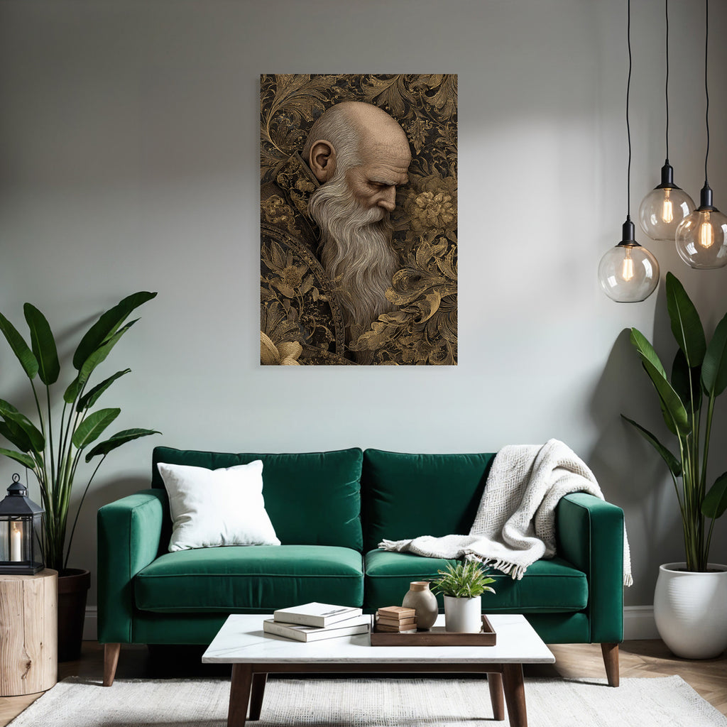 Aelterer Mann Mit Bart Kunstvolles Hintergrund Gold Ton