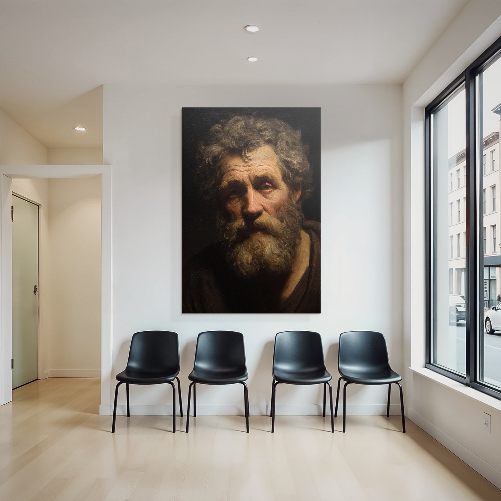 Aelterer Mann Mit Bart Und Locken Mit Dramatischer Beleuchtung