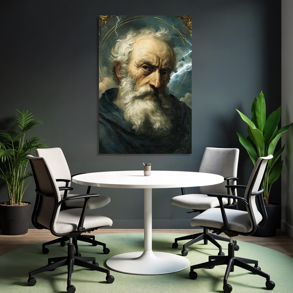 Behaarte Figur Mit Ernstem Ausdruck Umgeben Von Dramatischen Wolken Und Blitz