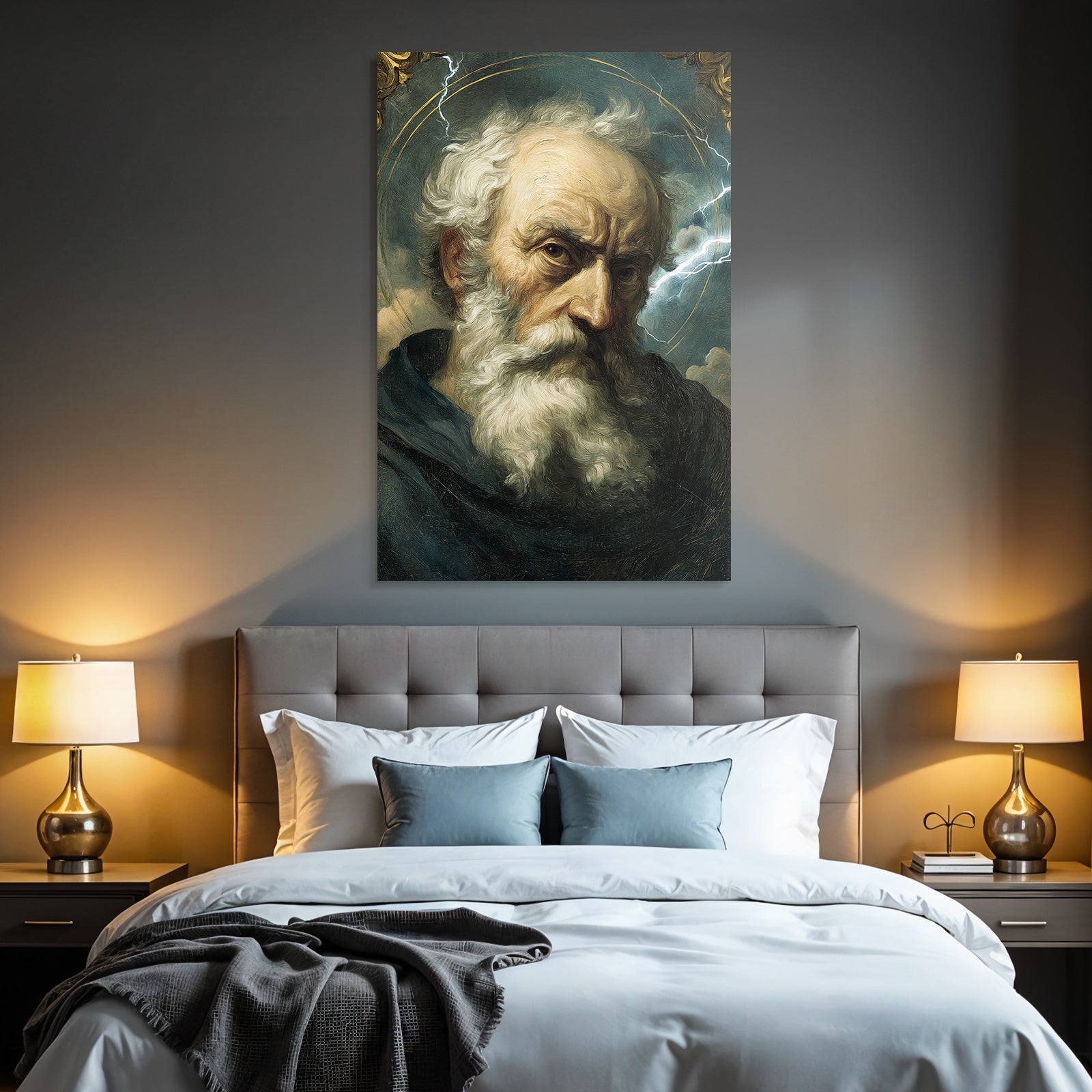 Behaarte Figur Mit Ernstem Ausdruck Umgeben Von Dramatischen Wolken Und Blitz