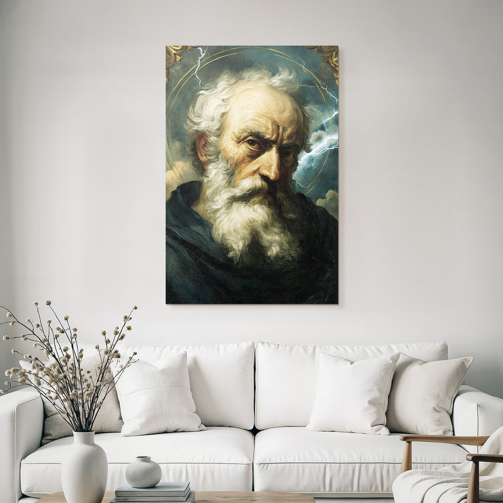 Behaarte Figur Mit Ernstem Ausdruck Umgeben Von Dramatischen Wolken Und Blitz