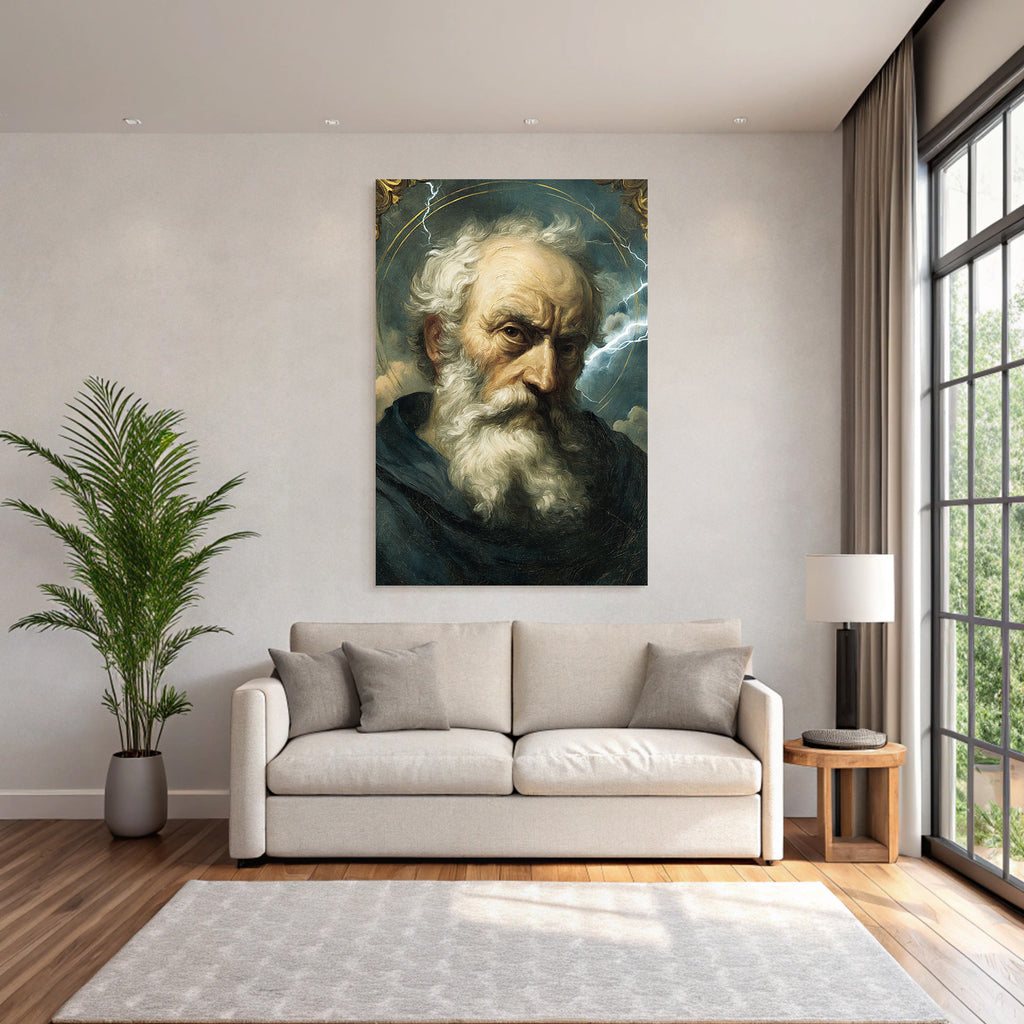 Behaarte Figur Mit Ernstem Ausdruck Umgeben Von Dramatischen Wolken Und Blitz