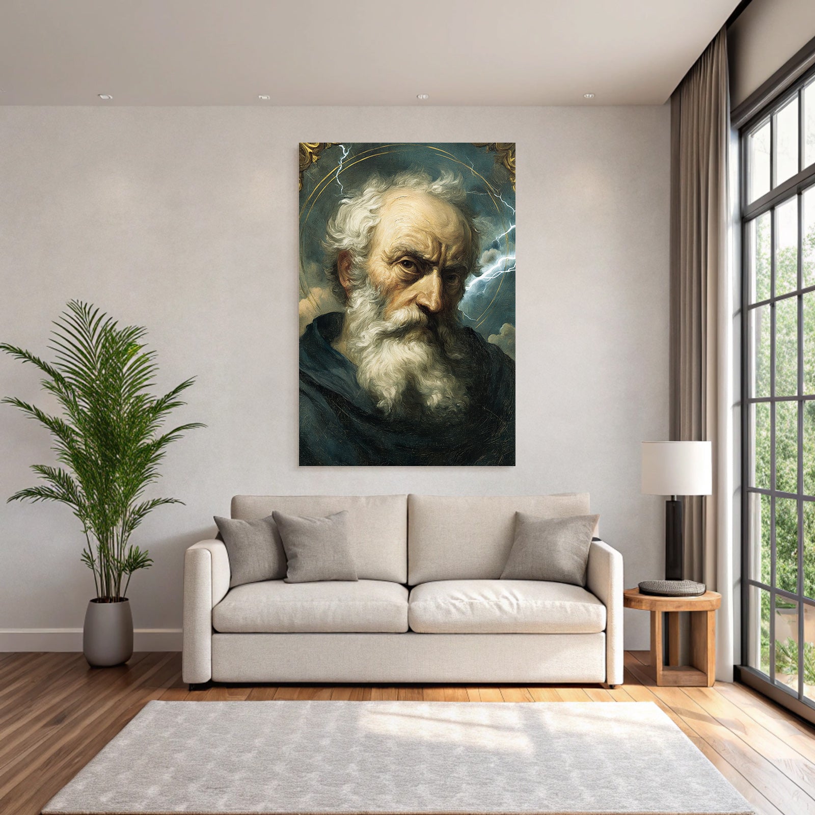 Behaarte Figur Mit Ernstem Ausdruck Umgeben Von Dramatischen Wolken Und Blitz