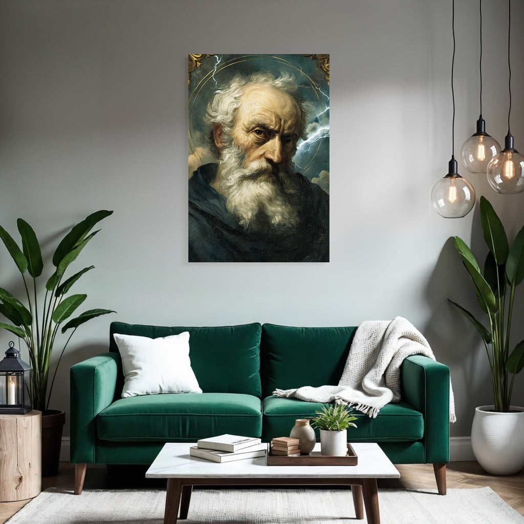 Behaarte Figur Mit Ernstem Ausdruck Umgeben Von Dramatischen Wolken Und Blitz