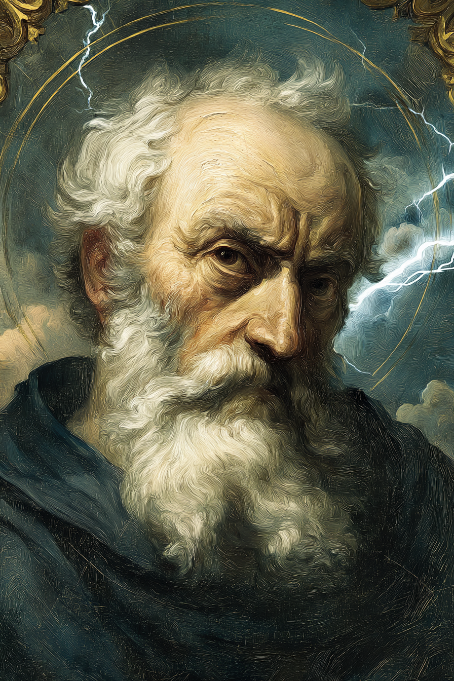 Behaarte Figur Mit Ernstem Ausdruck Umgeben Von Dramatischen Wolken Und Blitz | Klassisch | Einrichtungsstile