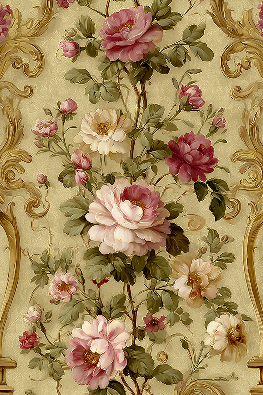 Decorative Floral Wallpaper Roses Hintergrund Sanft Muted Farbe | Klassisch | Einrichtungsstile