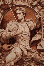 Detaillierte Kunstwerk Krieger In Ruestung Mit Waffe Goldbraun | Klassisch | Einrichtungsstile
