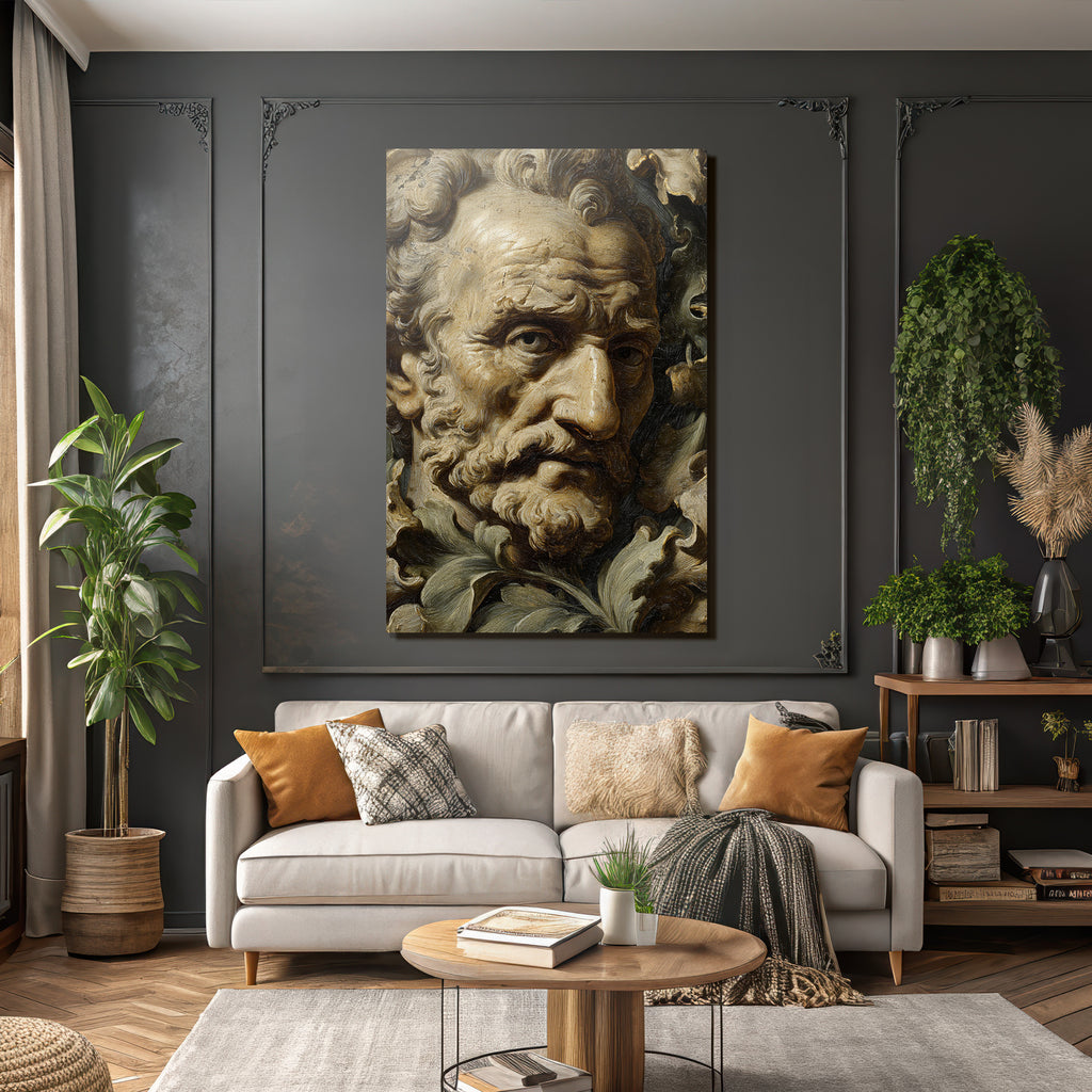 Detaillierte Skulptur Gesicht Aus Ornamentalem Stil