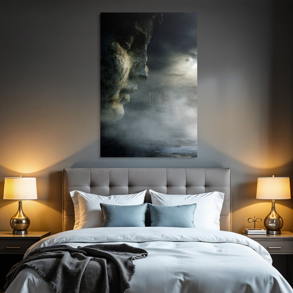 Dramatische Landlandschaft Mit Stein Face Und Antiker Architektur