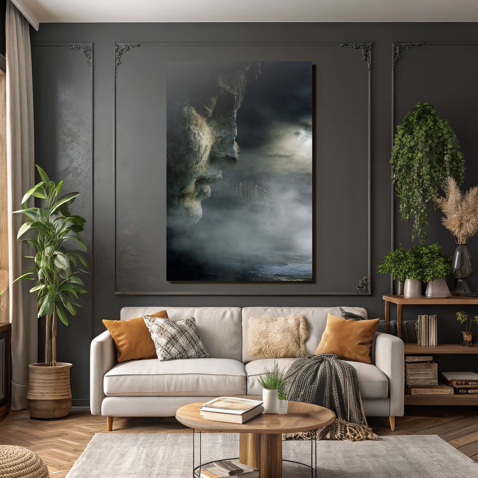 Dramatische Landlandschaft Mit Stein Face Und Antiker Architektur