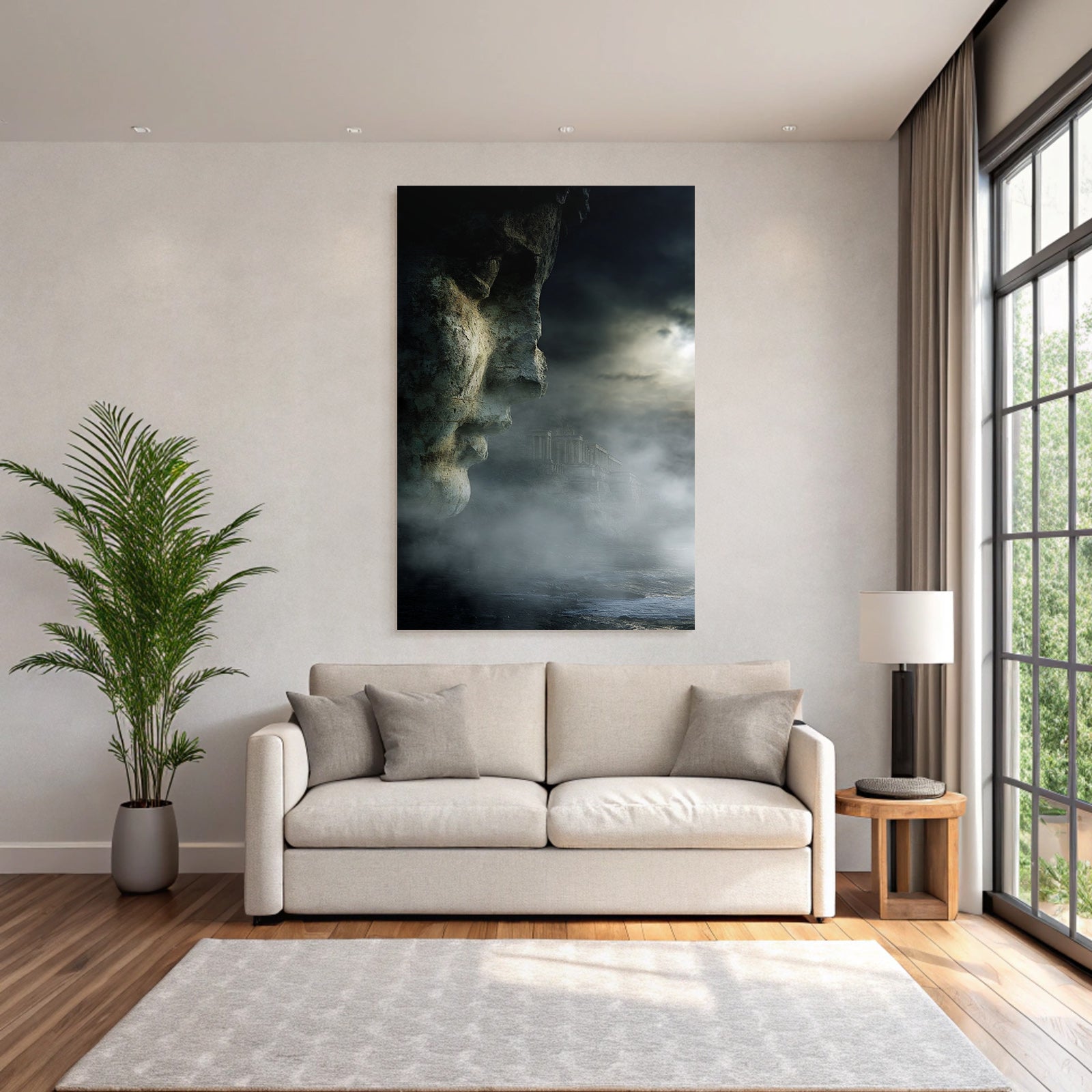 Dramatische Landlandschaft Mit Stein Face Und Antiker Architektur