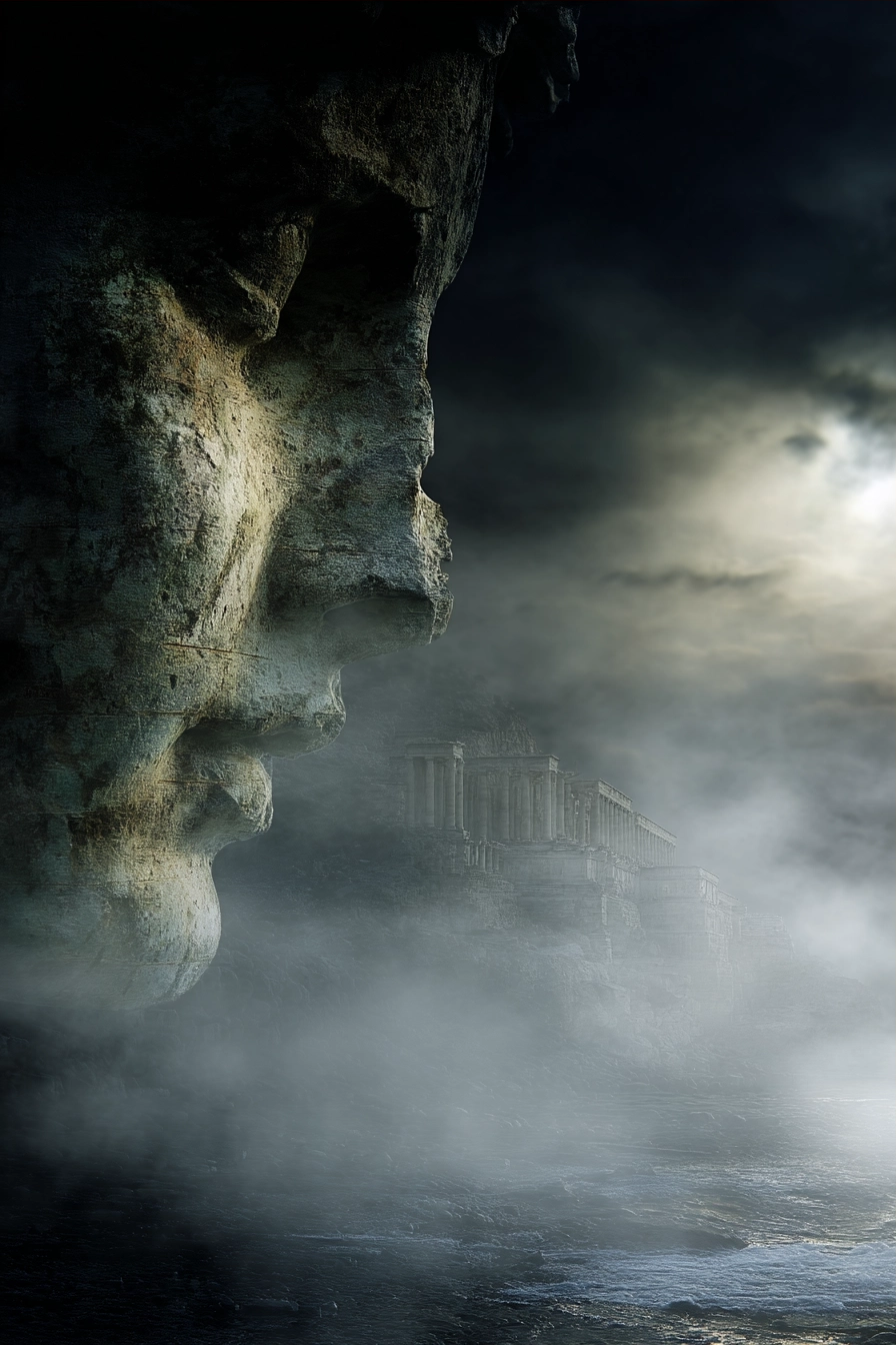 Dramatische Landlandschaft Mit Stein Face Und Antiker Architektur | Klassisch | Einrichtungsstile