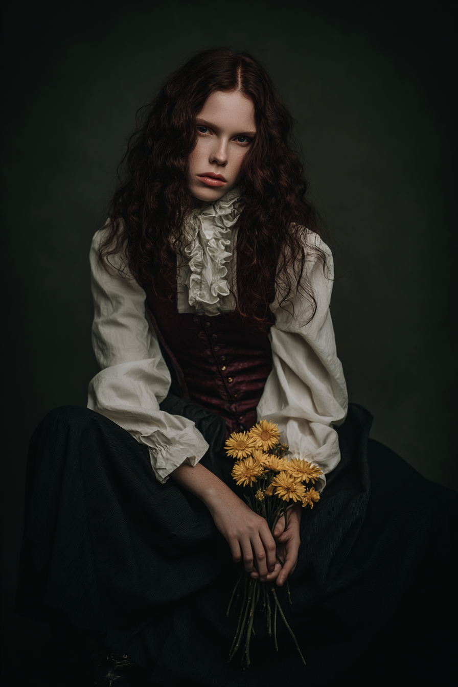 E Eleganz Mit Schwarzem Hintergrund Haar Frau Mit Blumen | Klassisch | Einrichtungsstile