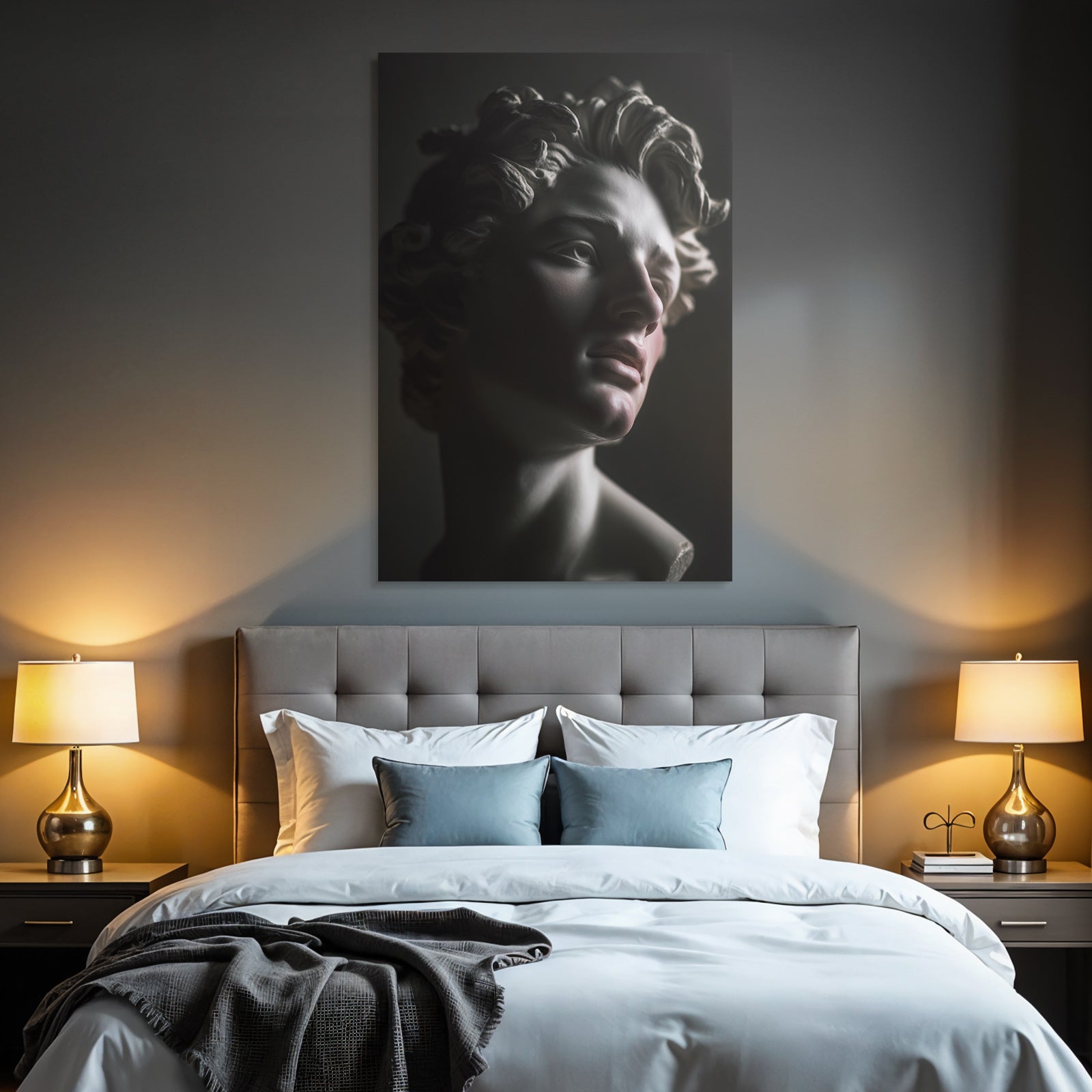 E Skulptur Brust Nahaufnahme Detaillierte Gesichtszuege Curly Haare