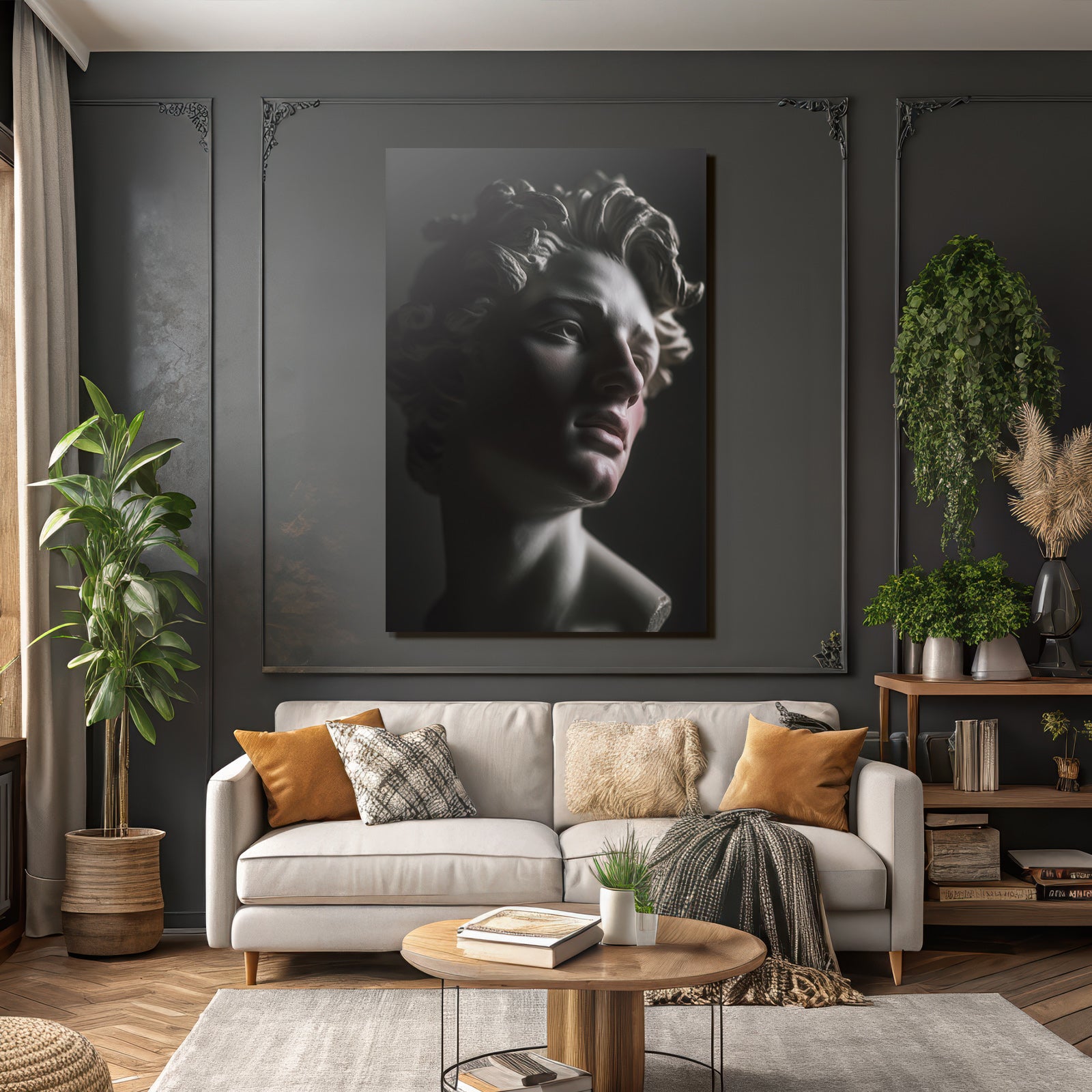 E Skulptur Brust Nahaufnahme Detaillierte Gesichtszuege Curly Haare