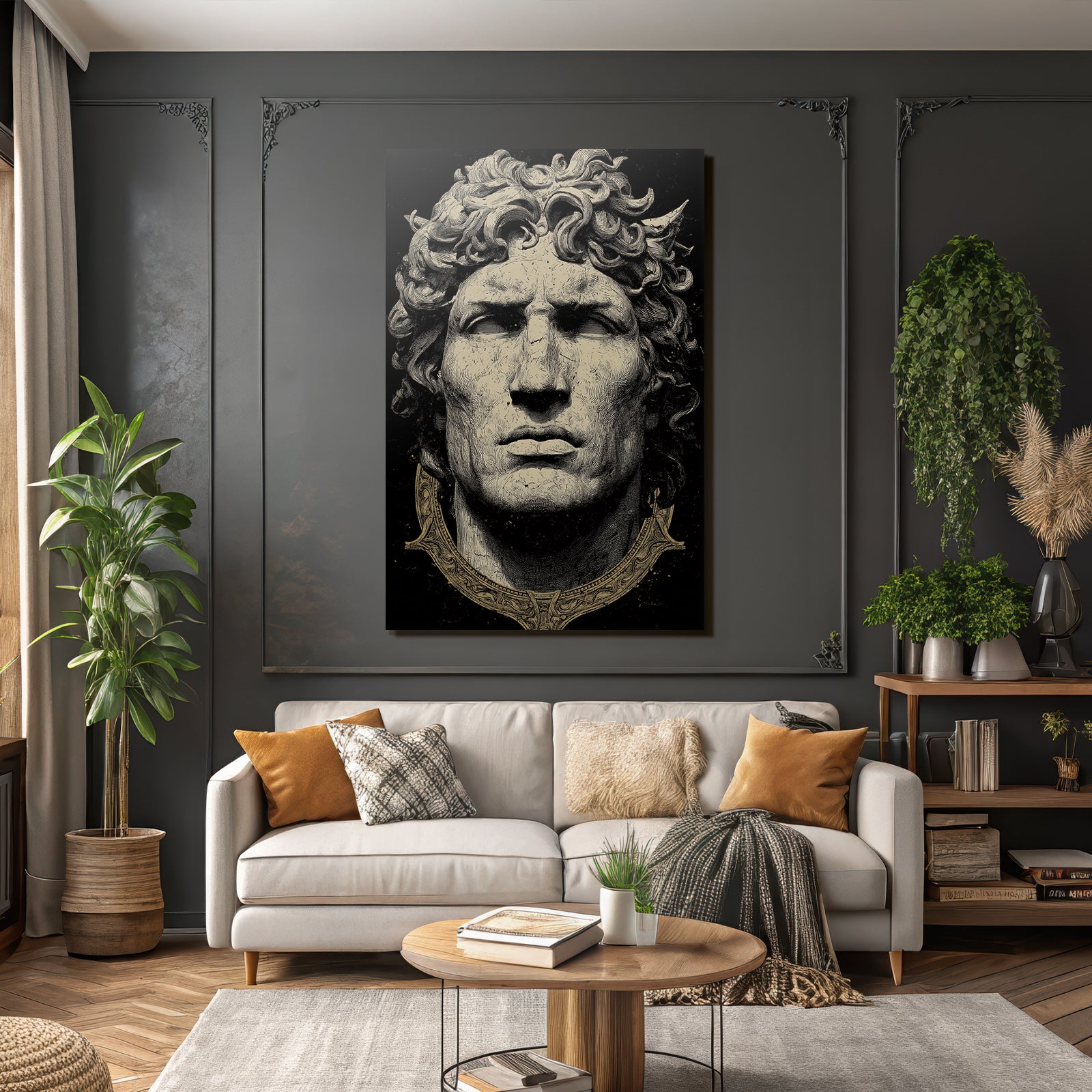 E Statue Mann Mit Welligem Haar Und Schmuck