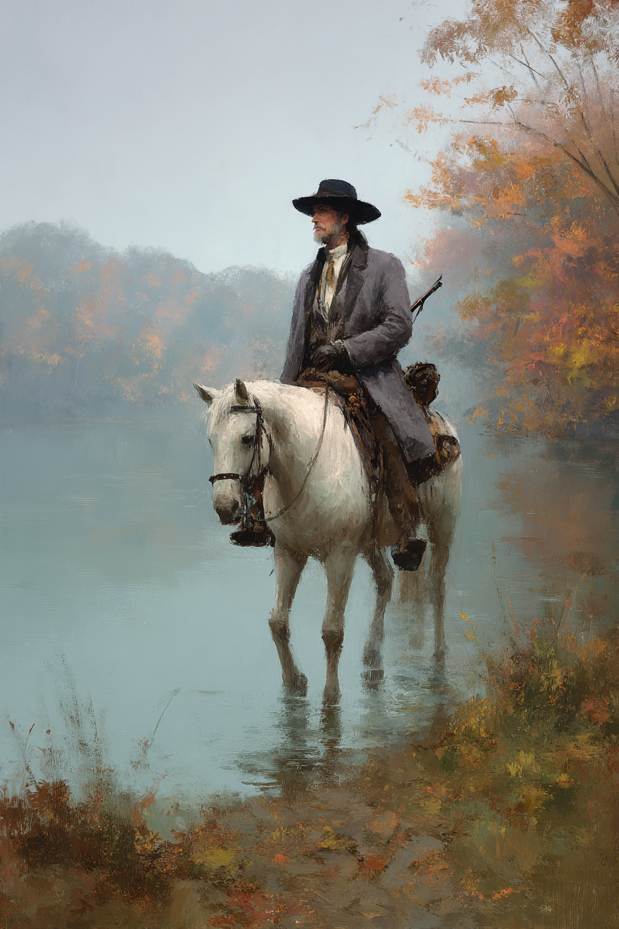 Einsamer Reiter Auf Einem Weissen Pferd In Der Schonde Wasser Im Herbstlandschaft | Klassisch | Einrichtungsstile