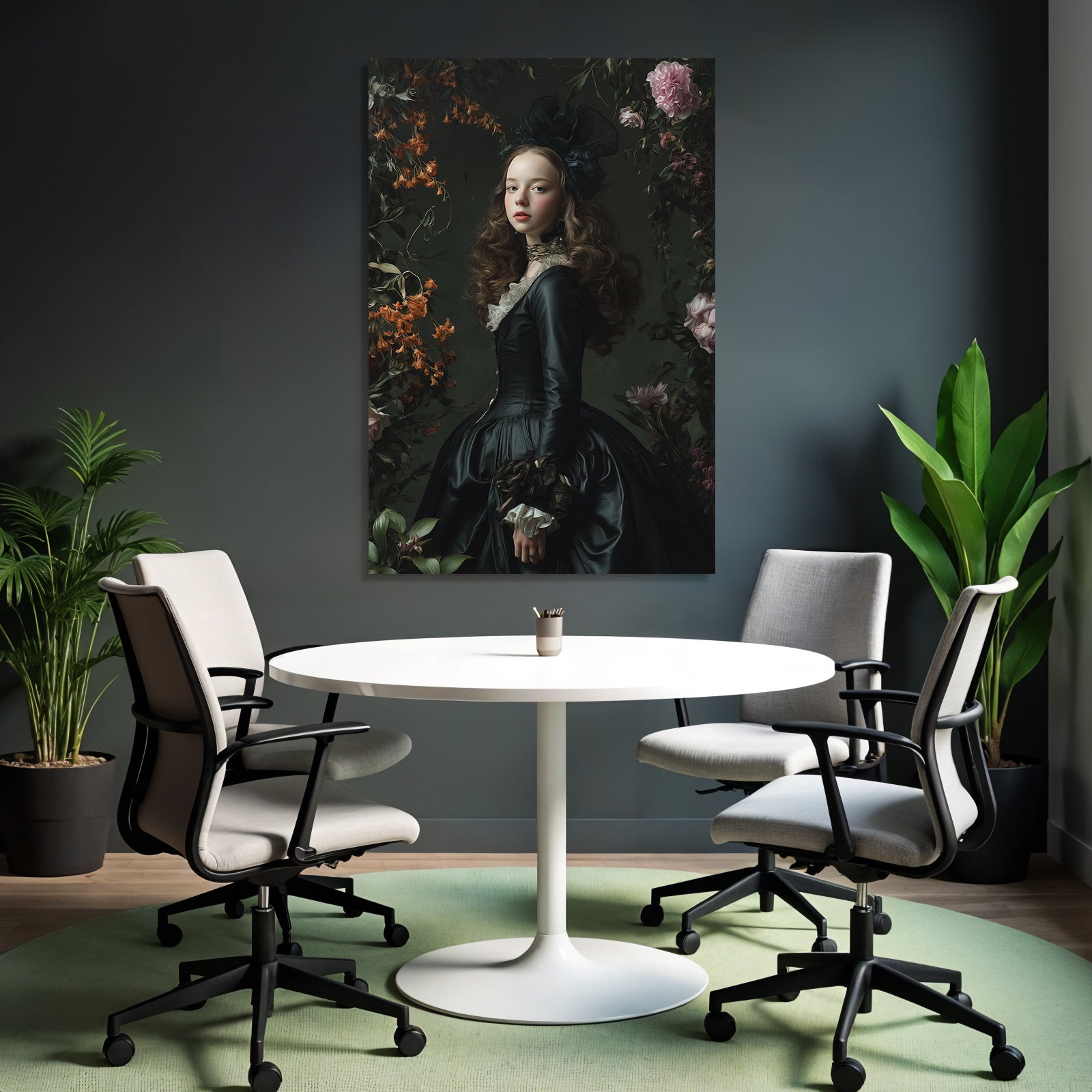 Elegante Junge Frau Mit Blumen Im Hintergrund